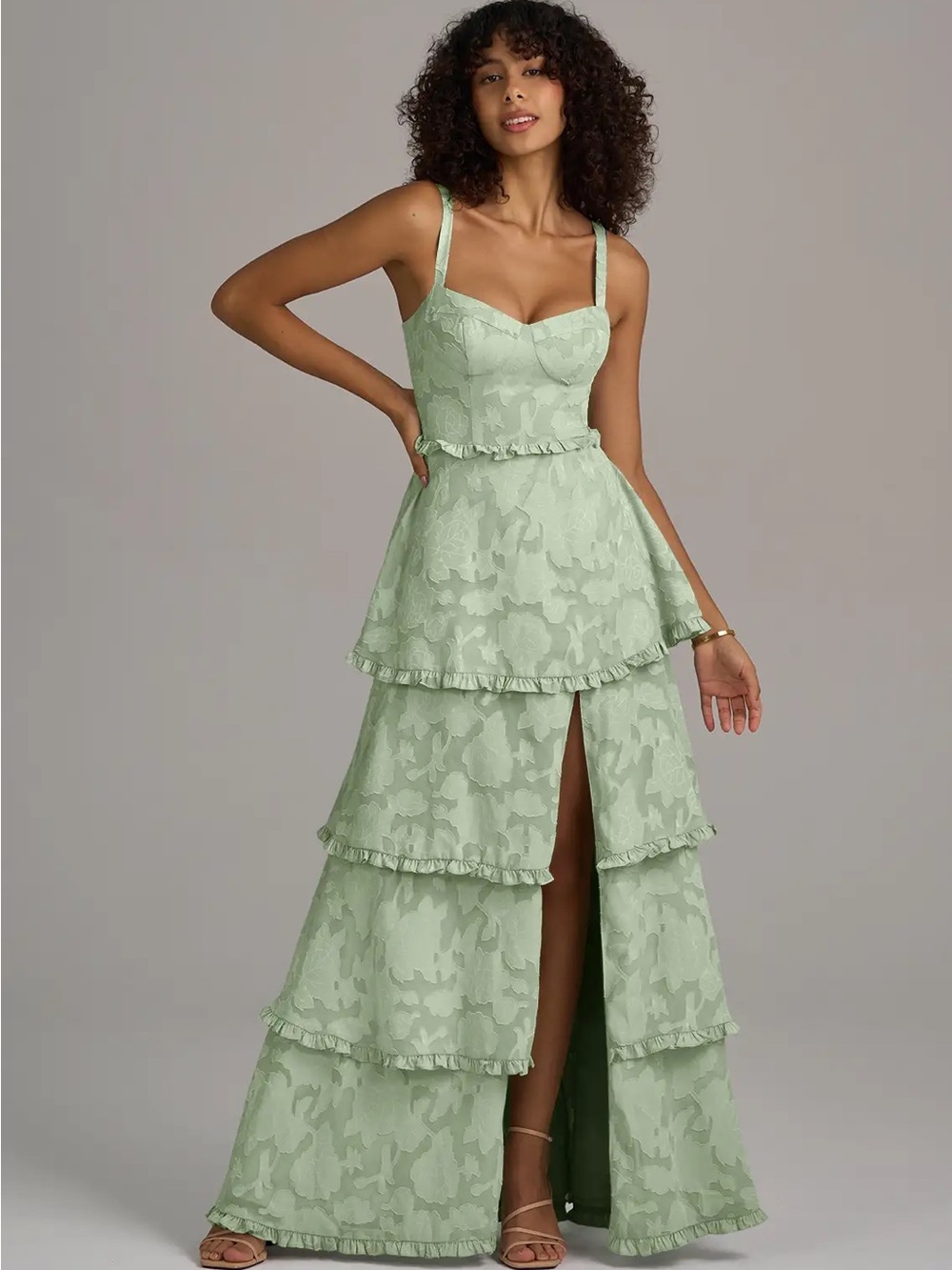 Azazie Romie in Dusty Sage Floral Burnout